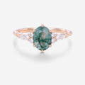 Natural Green Moss Agate Oval cut cluster Engagement Ring