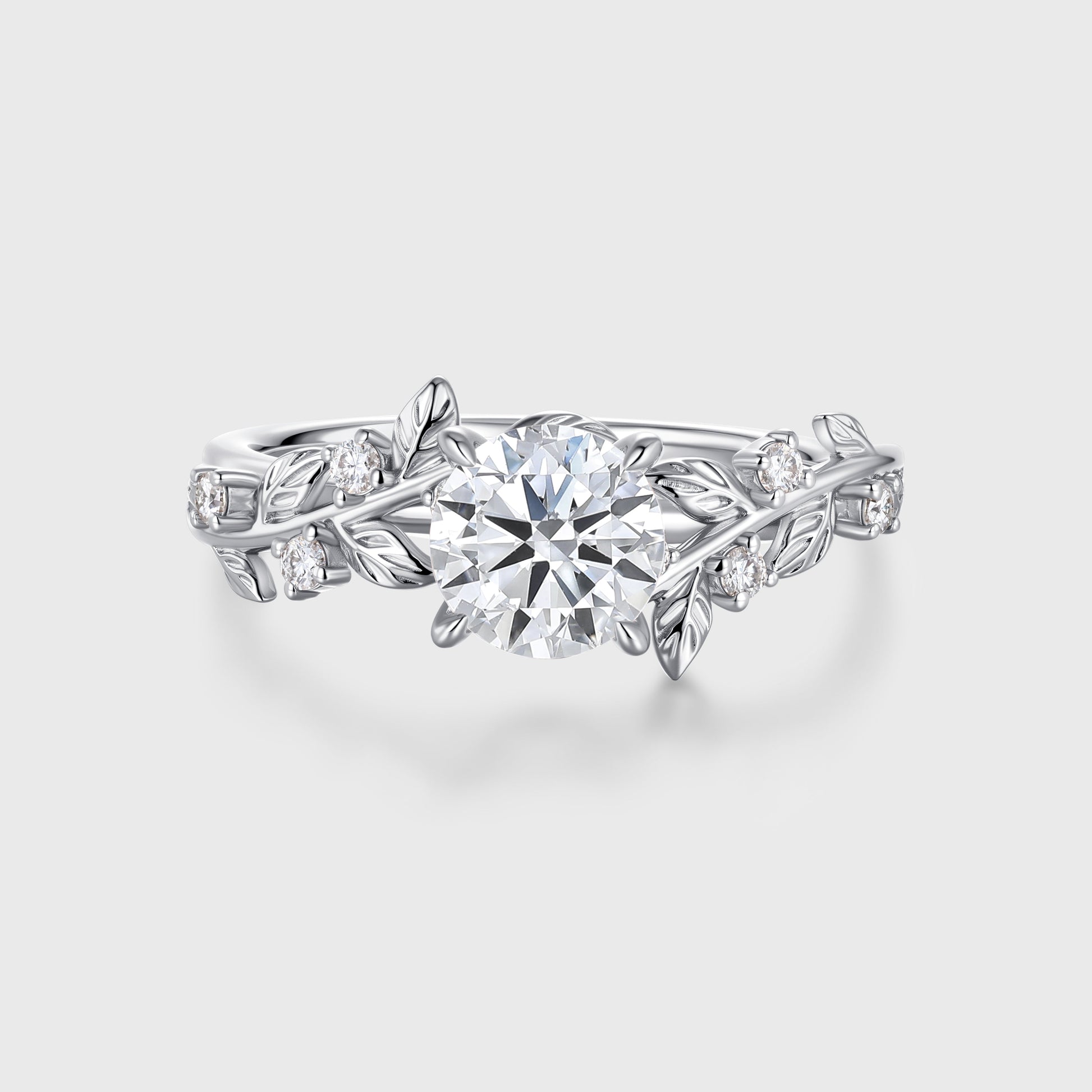 1.0CT~5.0CT Round cut Lab Grown Diamond Cluster Leaf Gold Engagement Ring