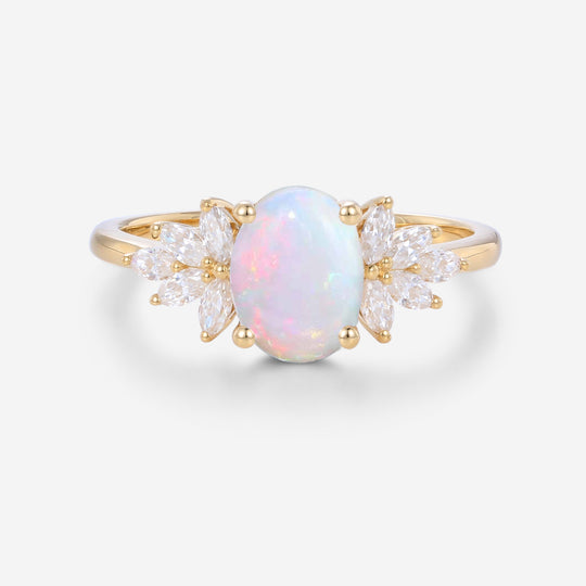 1.0Carat Oval Opal Cluster Engagement ring