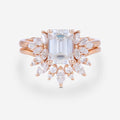 1.7Carat Vintage Emerald cut Moissanite Cluster Engagement Ring Set