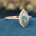 Marquise cut Moss Agate Matching London blue Topaz Gold Engagement Ring