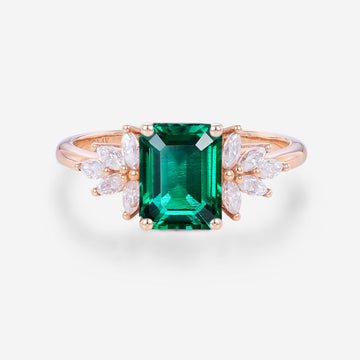 7*9mm Emerald cut Lab Emerald Engagement Ring