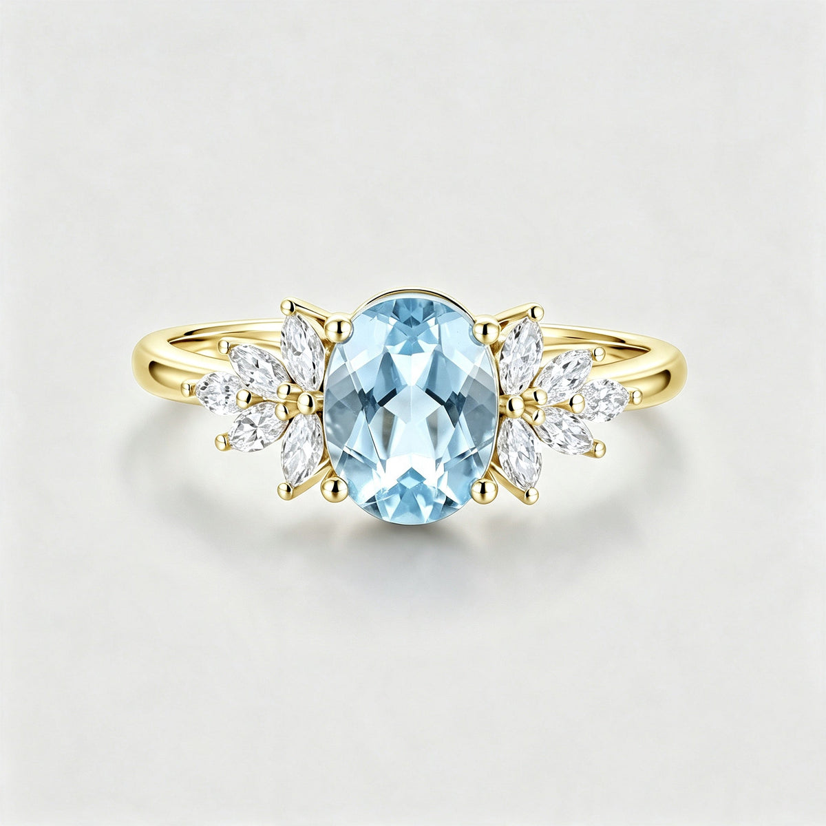Oval cut Aquamarine Cluster Engagement ring