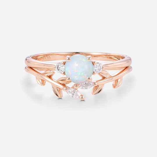 Round cut Opal Engagement ring Bridal Set