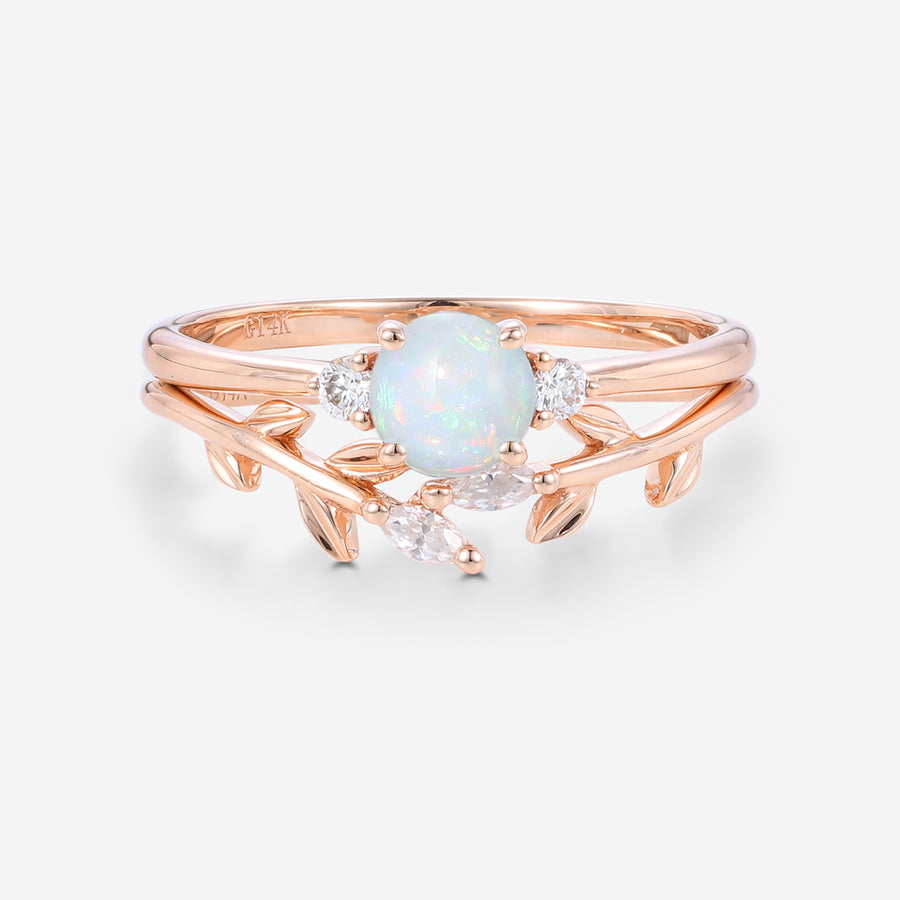 Round cut Opal Engagement ring Bridal Set