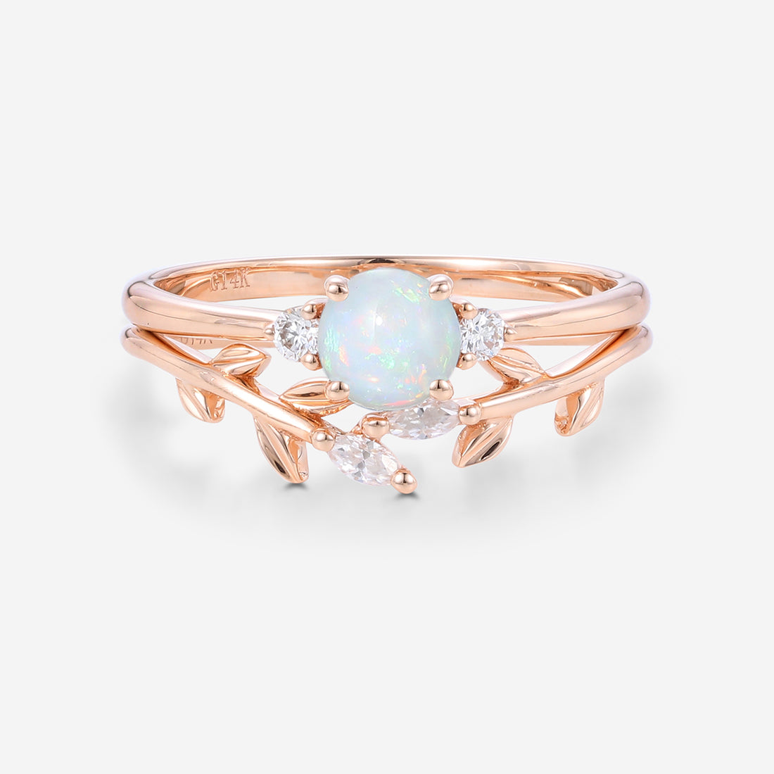 Round cut Opal Engagement ring Bridal Set