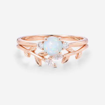 Round cut Opal Engagement ring Bridal Set