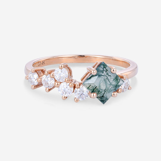 Princess cut Moss Agate Matching Mossanite | Diamonds Gold Engagement Ring