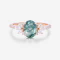 Oval Cut Natural Green Moss Agate Stone Cluster Engagement Rings