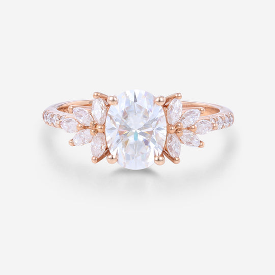Oval cut Moissanite Cluster | Half Eternity Engagement ring