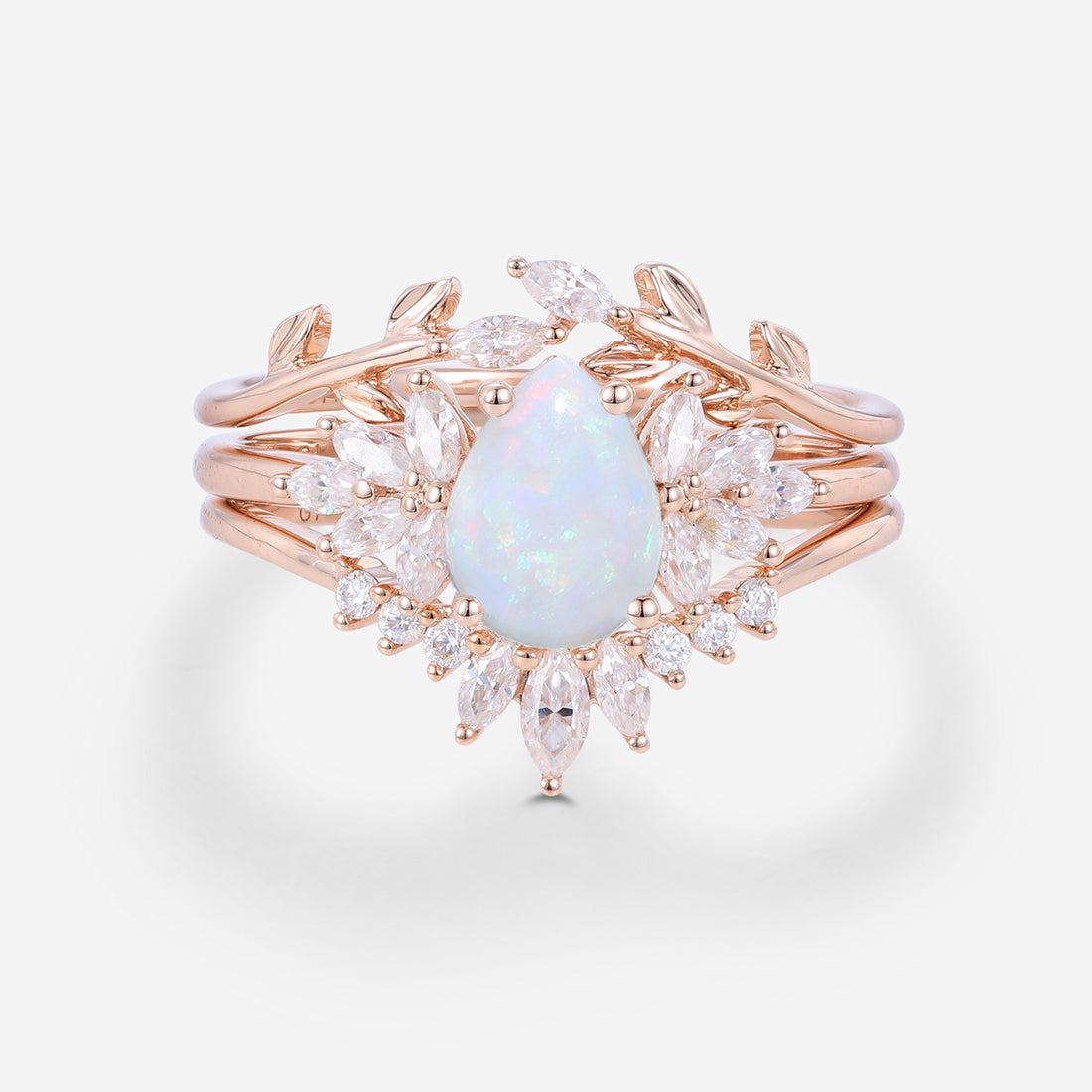 3PCS Pear cut Opal Engagement ring Bridal Set