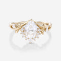 Nature Inspired Pear cut Moissanite Leaf Gold Engagement Ring