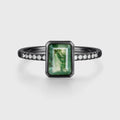 Bezel setting Emerald cut Moss Agate Half Eternity  Moissanite | Diamond Gold Engagement Ring
