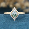 Round cut Moss Agate Matching Mossanite | Diamonds Gold Engagement Ring