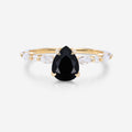 Pear cut Black Onyx Cluster Engagement Ring