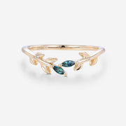 Marquise cut Blue Green Sapphire leaf Curved Wedding Band Ring