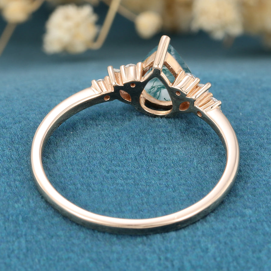 Pear cut Moss Agate Matching Mossanite | Diamonds Gold Engagement Ring