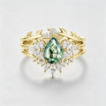 Natural Green Moss Agate 3PCS Pear Cluster Engagement ring Bridal Sets
