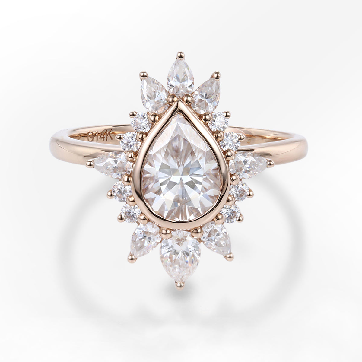 Bezel setting Pear cut Moissanite Gold Engagement Ring