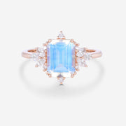 Emerald cut Moonstone Cluster Engagement ring