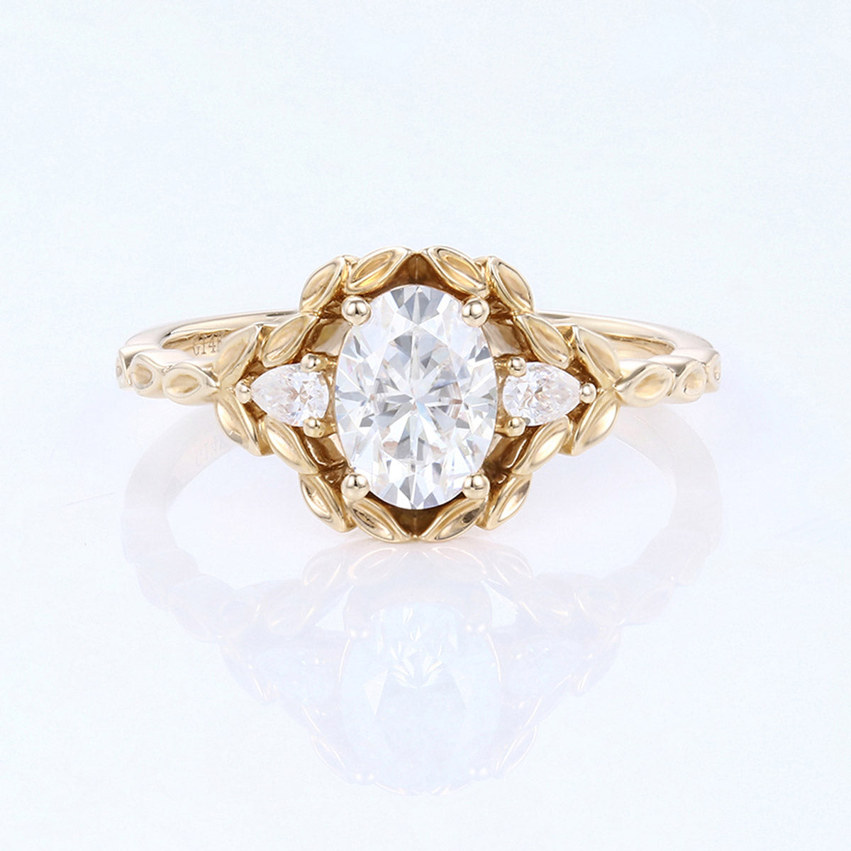 Nature Inspired Round cut Moissanite Leaf Gold Engagement Ring