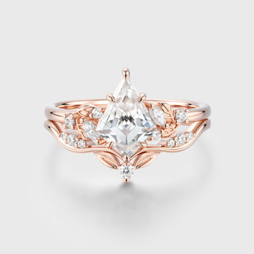 Kite cut Moissanite Leaf Vine Split Shank Bridal Set