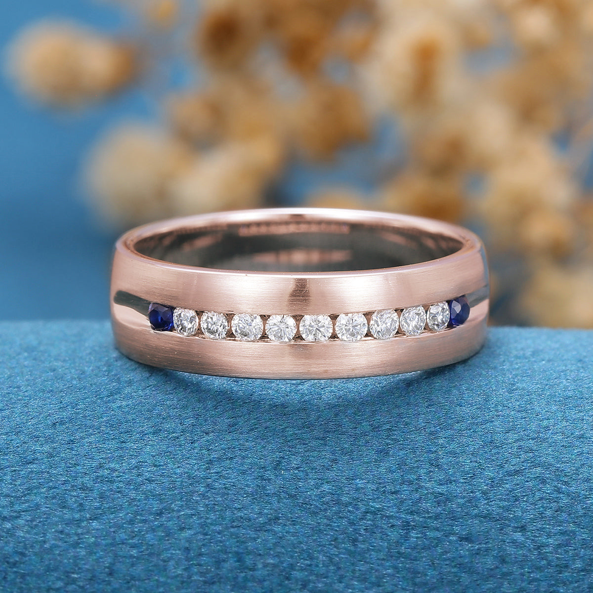 Moissanite | Natural Sapphire  Wedding (Anniversary)Band