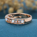 Retro Round Opal Half Eternity Wedding Band