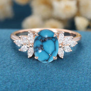 Oval Cut Turquoise Cluster Engagement Ring