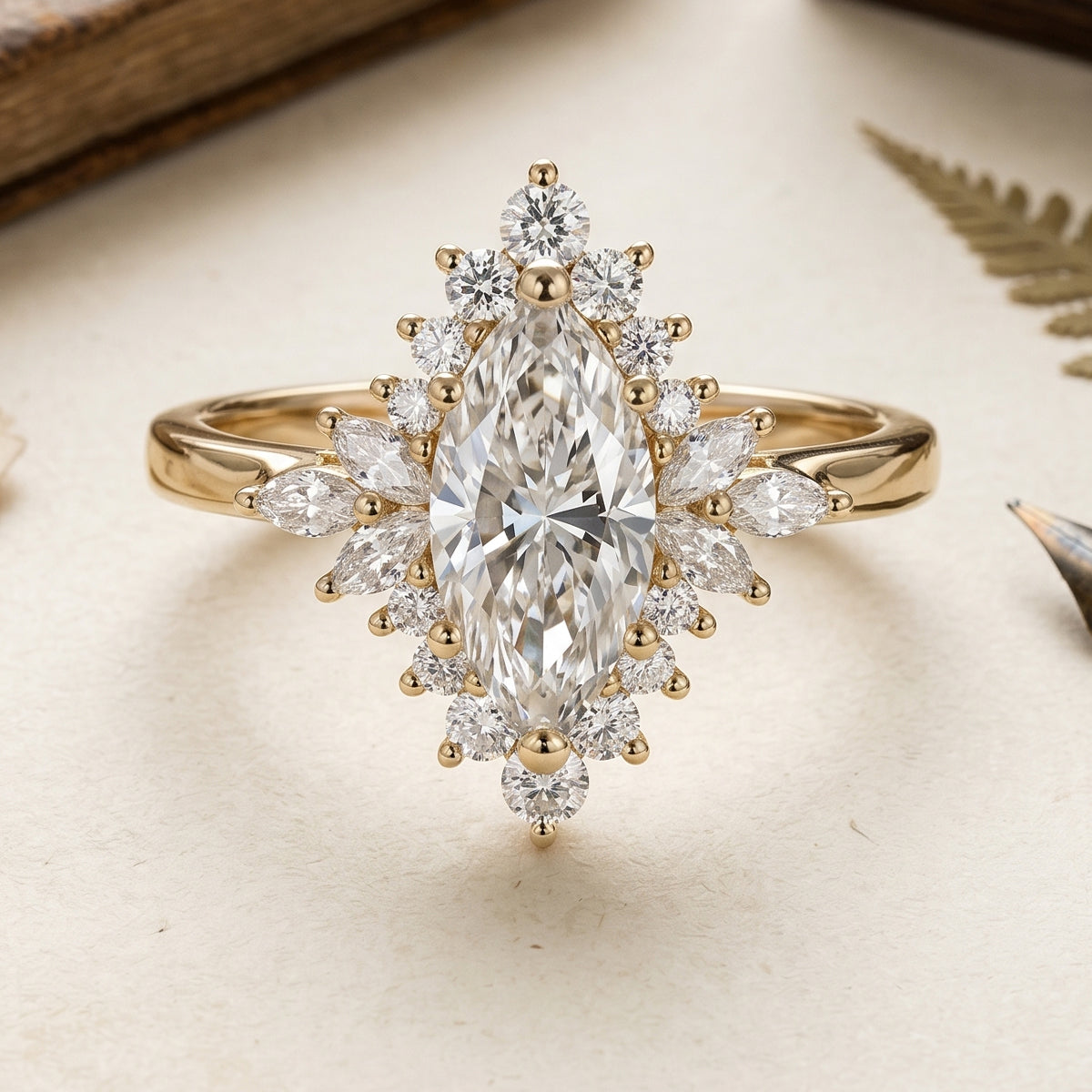1.0CT~5.0CT Marquise cut Lab grown Diamond Halo Engagement Ring