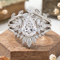 1.0CT~5.0CT Pear cut Lab Grown Diamond Cluster Ring Set, Minimalist Everyday Stackable Seta