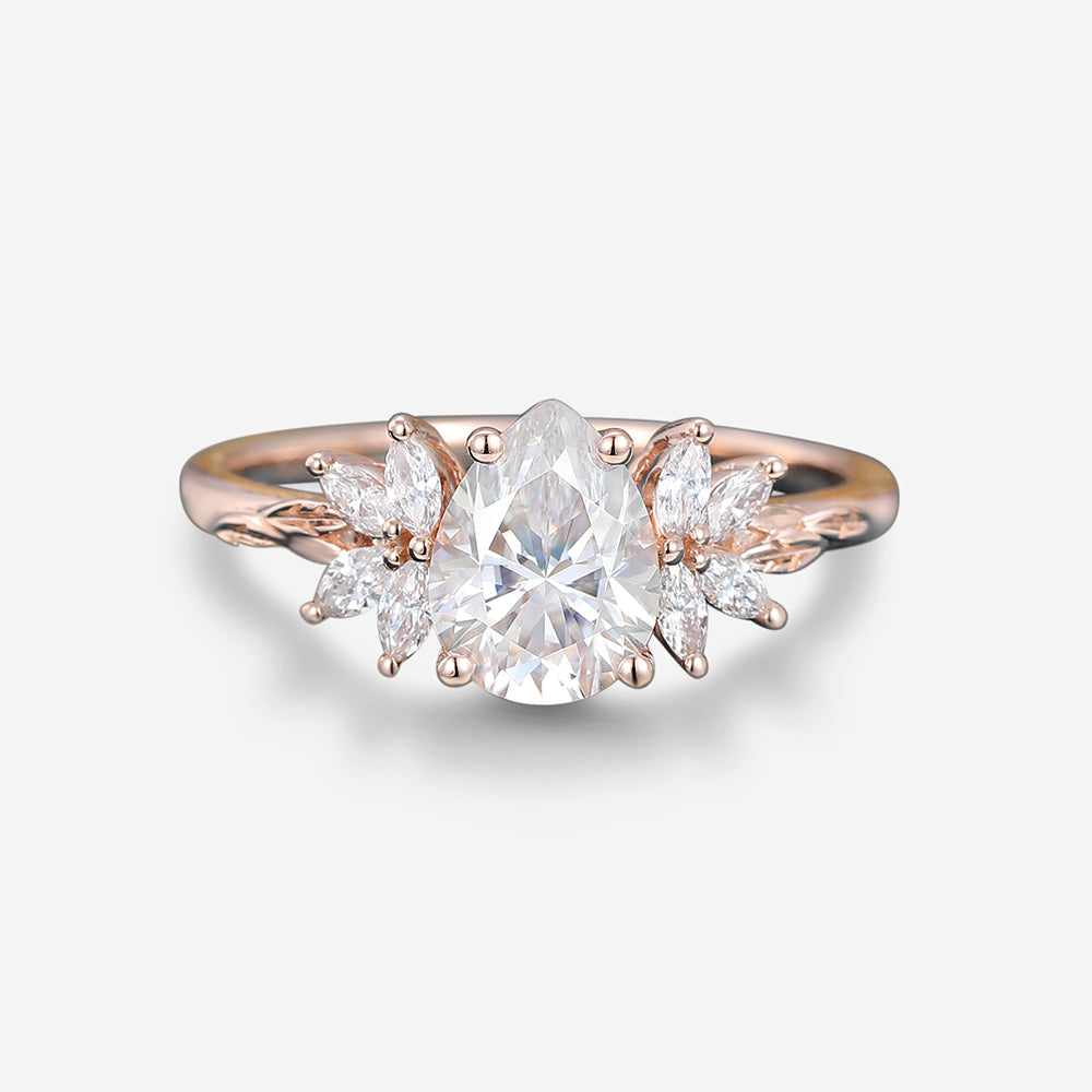 1.2Carat Pear cut Moissanite Cluster Engagement ring