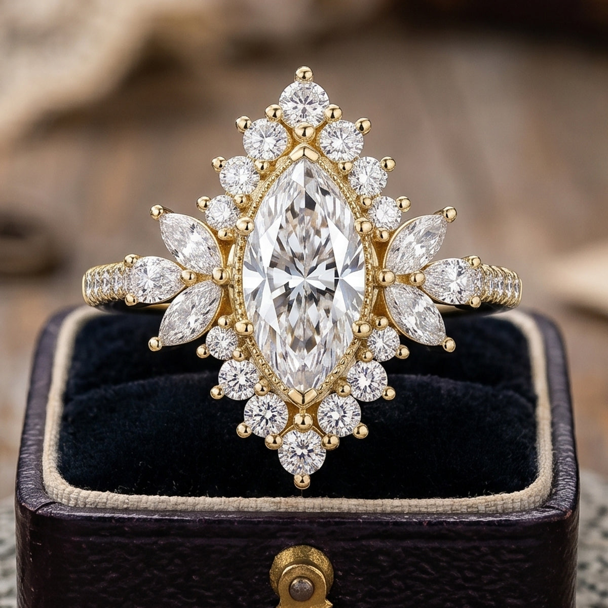 1.0CT~5.0CT Marquise cut Lab grown Diamond Halo Engagement Ring