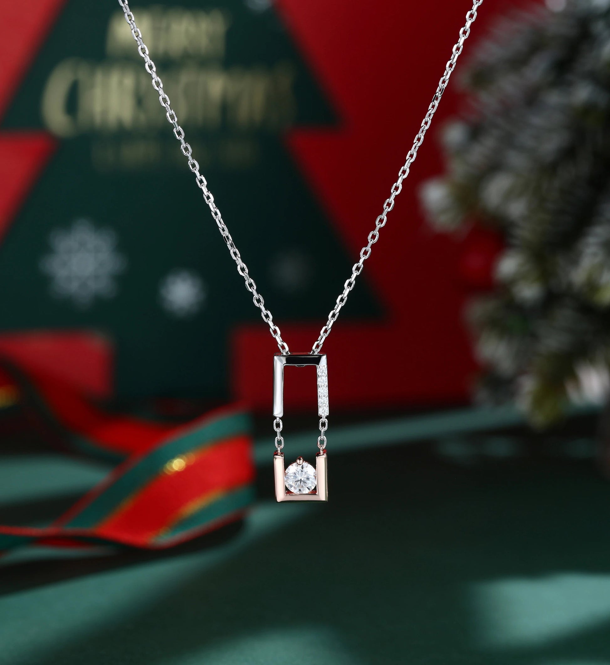 Round cut Moissanite Pendant Necklace with Diamonds Halo Accents