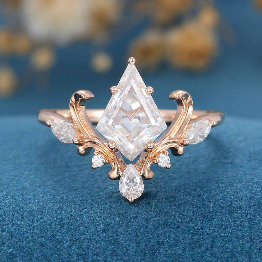 Kite Cut Moissanite Rose Gold Engagement Ring