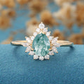 1.2 Carat Moss Agate Natural Green Pear cut Cluster Engagement rings 