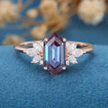 Long Hexagon cut Alexandrite | Diamond Engagement ring 