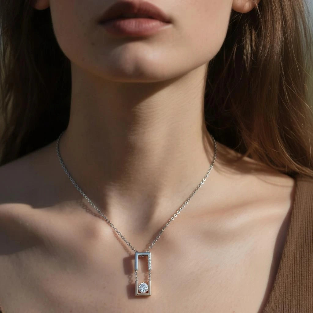 Round cut Moissanite Pendant Necklace with Diamonds Halo Accents