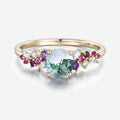 Round cut Moss Agate Leaf Gold Engagement Ring