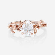 Nature Inspired Pear cut Moissanite Leaf Gold Engagement Ring