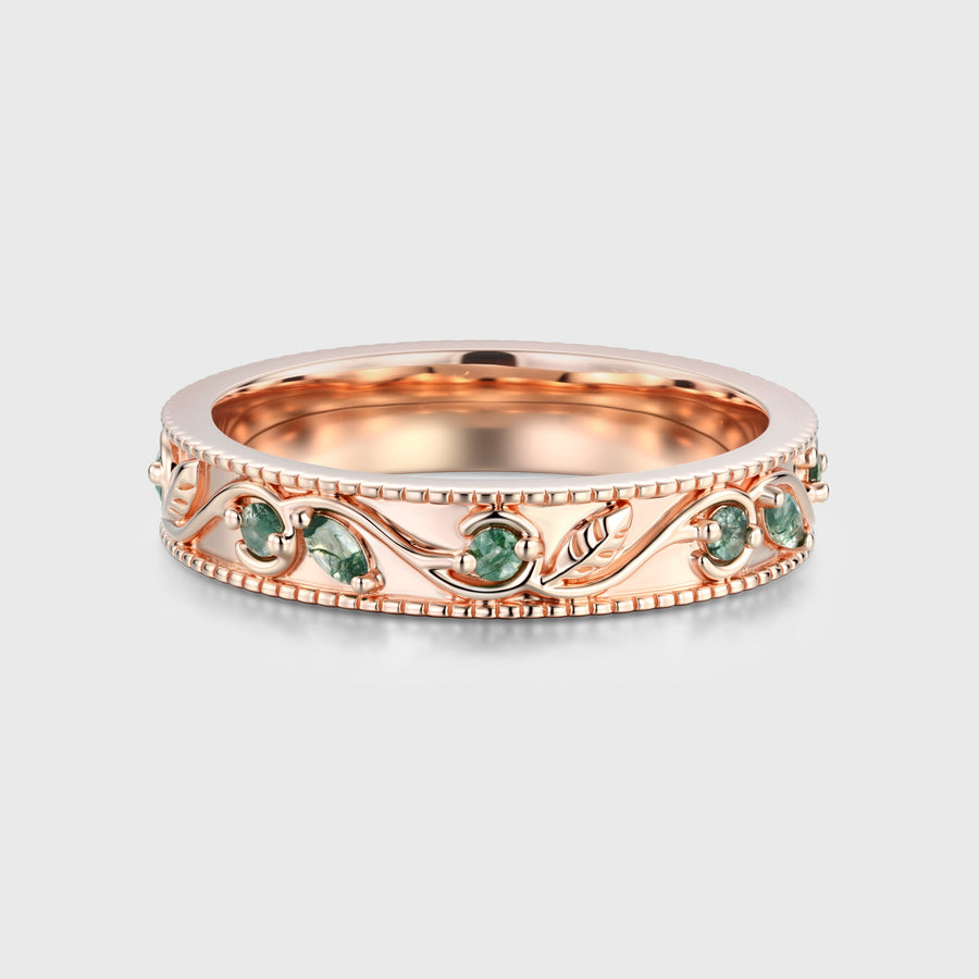 Luxury Men's Moss Agate Engagement Band - Solid gold men ring