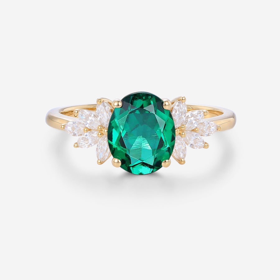 Oval cut Emerald Cluster Engagement ring
