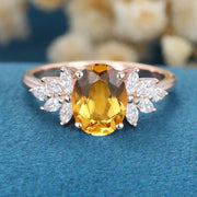 Oval cut Citrine Cluster Engagement Ring 