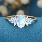 Oval cut moonstone cluster Engagement ring