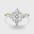 Round cut Moissanite Halo Baguette Engagement Ring