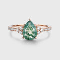 Pear Cut Natural Green Moss Agate Cluster Engagement Ring