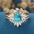 3PCS Pear Cut Turquoise Cluster Engagement ring Set Bridal Set