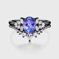 1.5Carat Oval cut Tanzanite Cluster Engagement ring Bridal Set