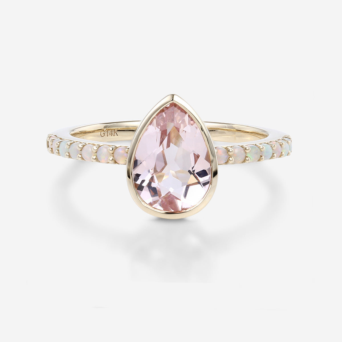 Bezel setting Pear cut Morganite Half Eternity Gold Engagement Ring