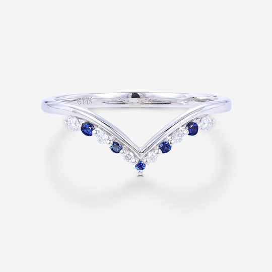 Natural Sapphire | Diamond Curved Wedding Band Ring
